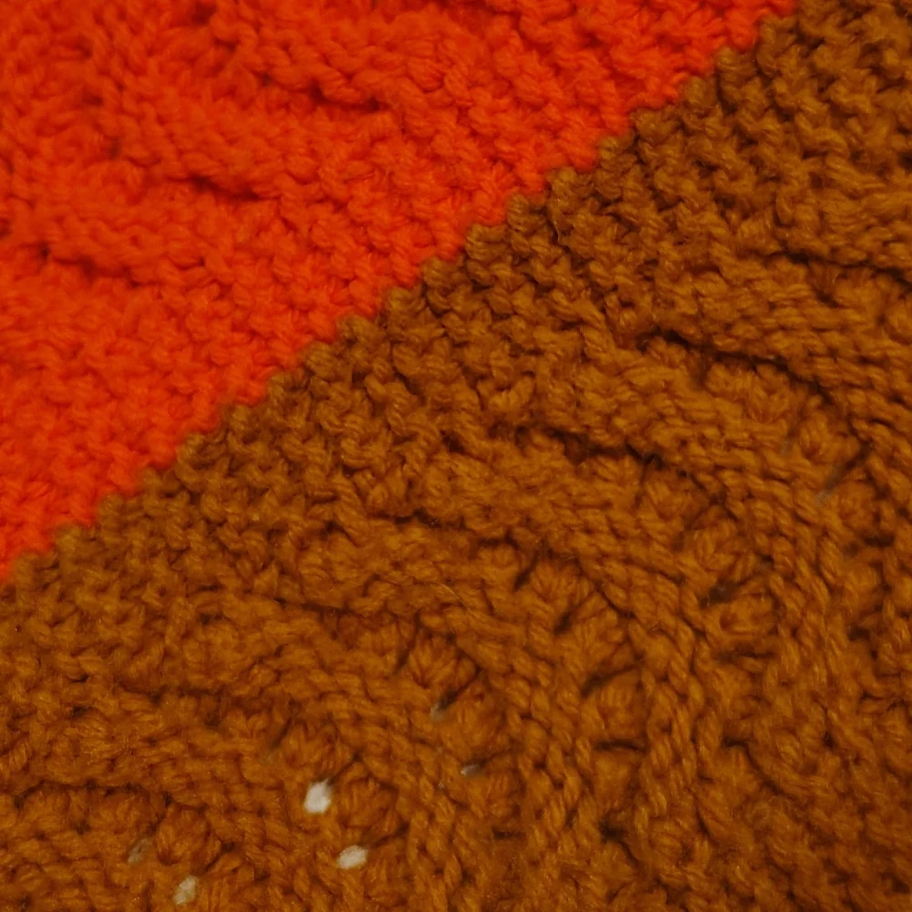 Afghan Crochet Green, Cream, Brown, Orange With Fringe. 60